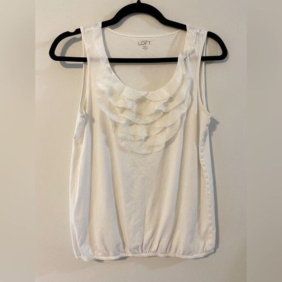 LOFT Tops - Ann Taylor Loft Off-White Petit Sleeveless Top w/ Layer design neckline